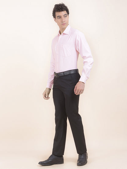 Men's Pink Regular Fit Self Design Full Sleeve Formal Shirt