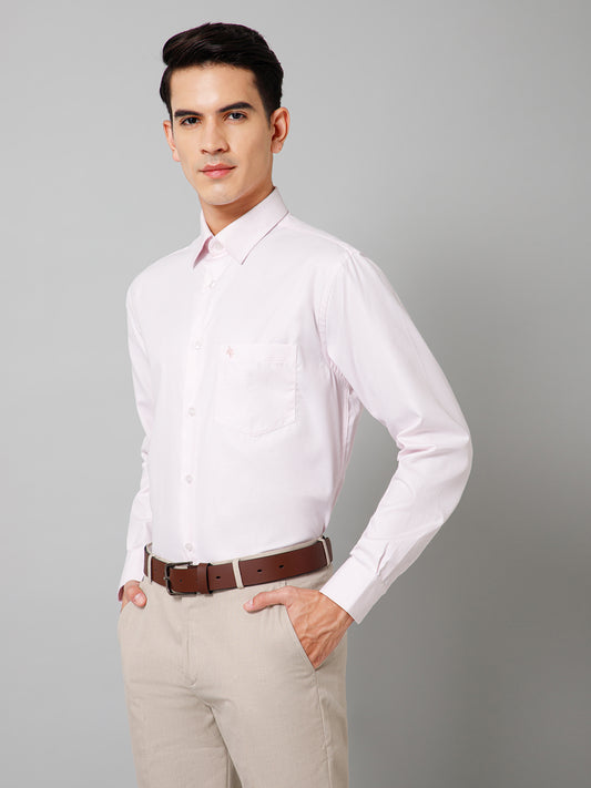 Men's Light Pink Formal Self Textured Full Sleeve Shirt