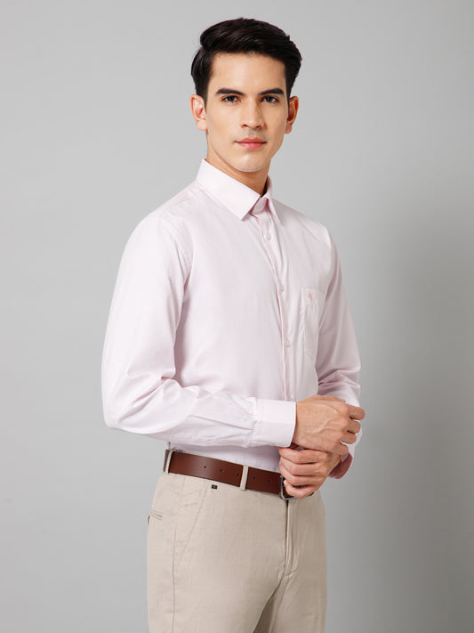 Men's Light Pink Formal Self Textured Full Sleeve Shirt