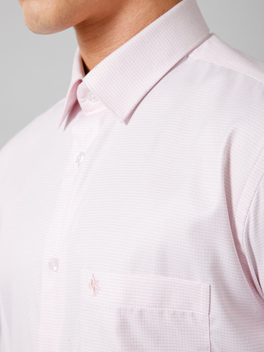 Men's Light Pink Formal Self Textured Full Sleeve Shirt