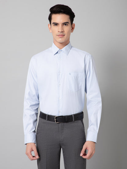 Men's Light Blue Formal Self Textured Full Sleeve Shirt