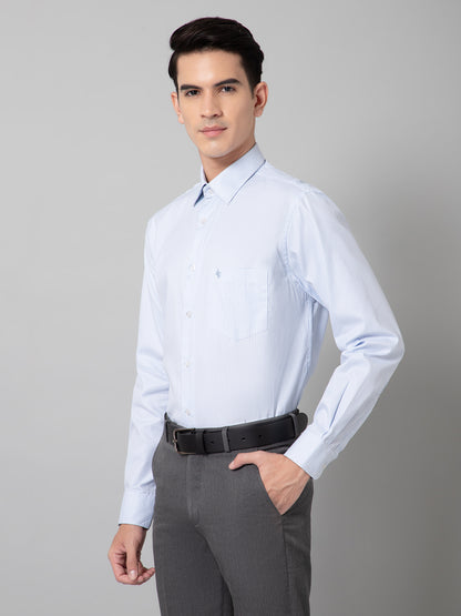 Men's Light Blue Formal Self Textured Full Sleeve Shirt