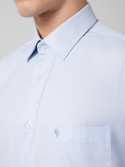 Men's Light Blue Formal Self Textured Full Sleeve Shirt