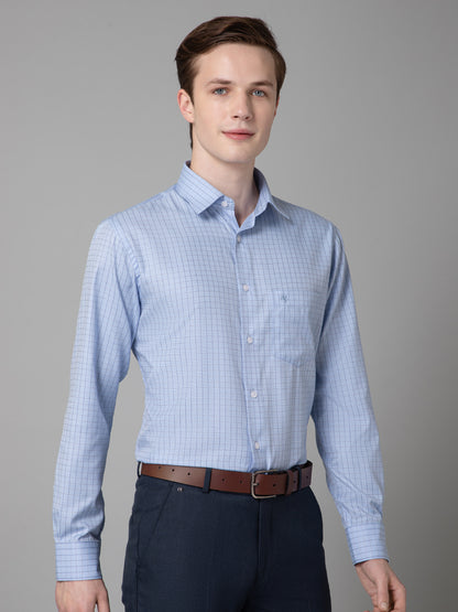 Men's Sky Blue Formal Small Checks Full Sleeve Shirt