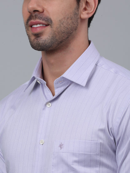 Men's Lilac Formal Thin Stripe Full Sleeve Shirt