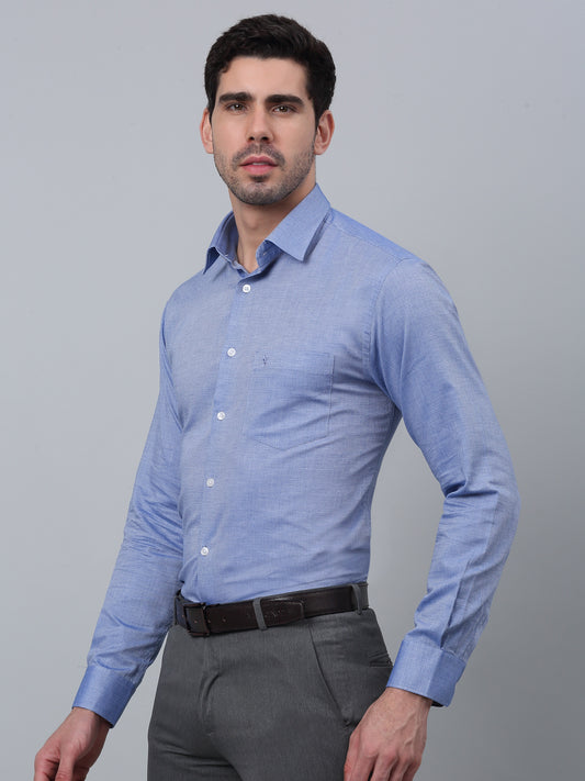 Men's Blue Formal Self Textured Full Sleeve Shirt