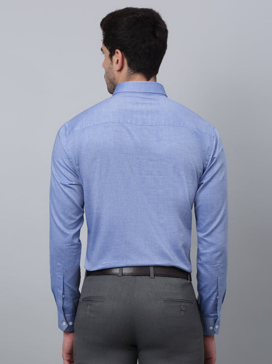 Men's Blue Formal Self Textured Full Sleeve Shirt