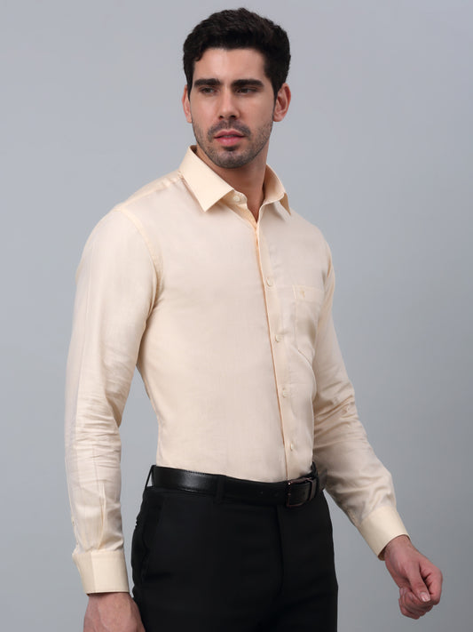 Men's Yellow Formal Self Textured Full Sleeve Shirt