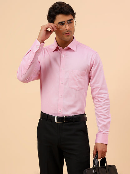 Formal Shirt for Men l Breathable & Soft with Color Fastness Regular Fit Spread Collar Neck Cotton Blend Fabric Self Design Pattern