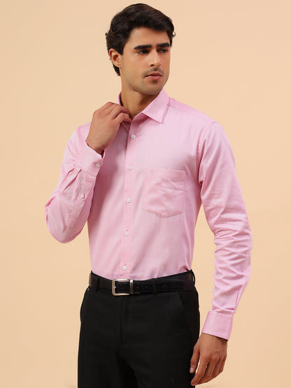 Formal Shirt for Men l Breathable & Soft with Color Fastness Regular Fit Spread Collar Neck Cotton Blend Fabric Self Design Pattern