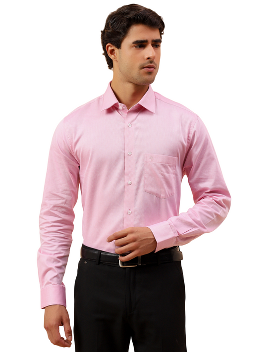Formal Shirt for Men l Breathable & Soft with Color Fastness Regular Fit Spread Collar Neck Cotton Blend Fabric Self Design Pattern