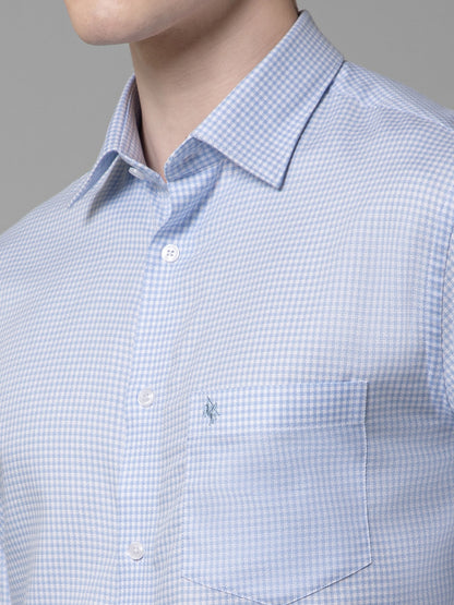 Men's Sky Blue Formal Micro Checks Full Sleeve Shirt