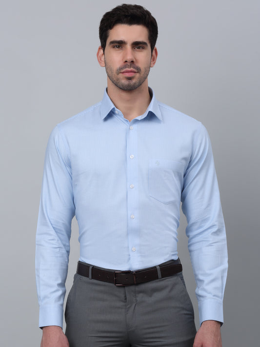 Men's Blue Formal Self Textured Full Sleeve Shirt