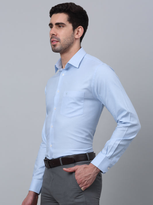 Men's Blue Formal Self Textured Full Sleeve Shirt