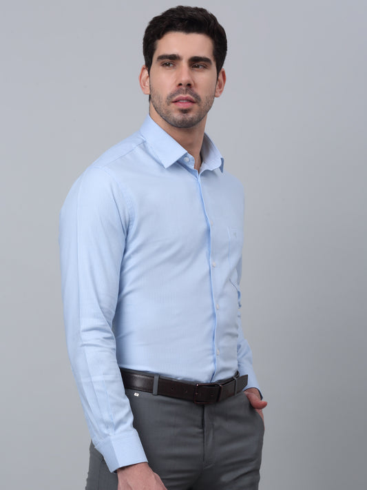 Men's Blue Formal Self Textured Full Sleeve Shirt