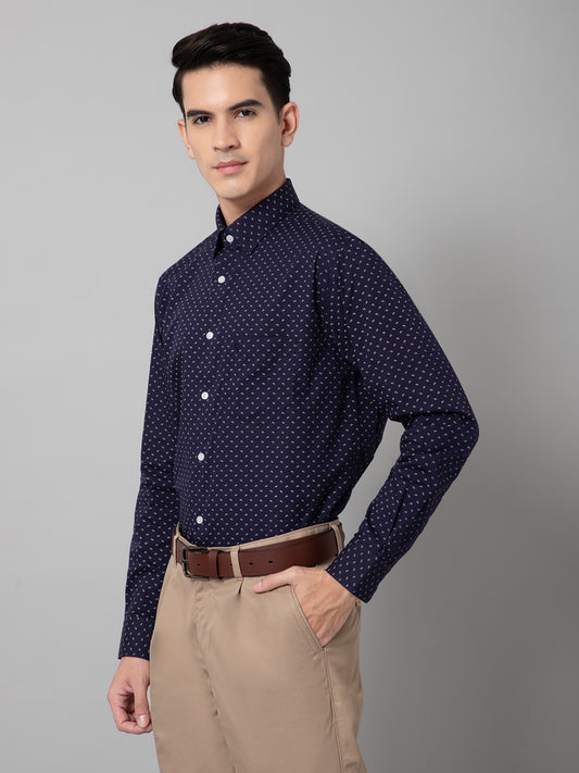 Men's Navy Blue Formal Ditsy Print Full Sleeve Shirt