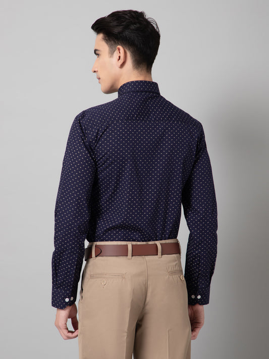 Men's Navy Blue Formal Ditsy Print Full Sleeve Shirt