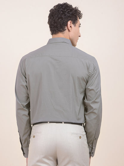 Men's Grey Slim Fit Solid Full Sleeve Formal Shirt