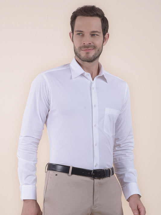 Men's White Slim Fit Solid Full Sleeve Formal Shirt