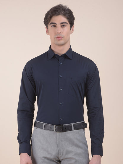 Men's Navy Slim Fit Solid Full Sleeve Formal Shirt
