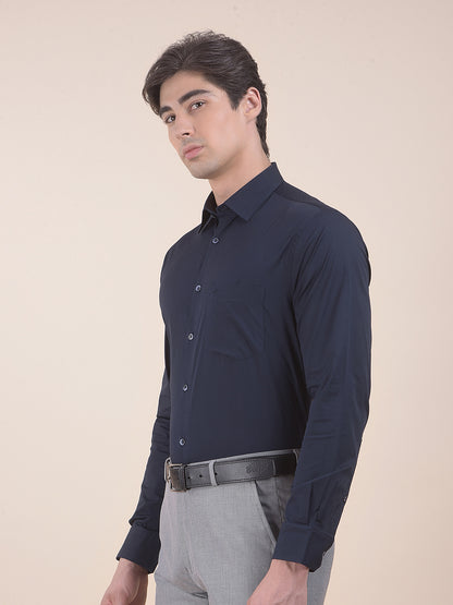 Men's Navy Slim Fit Solid Full Sleeve Formal Shirt