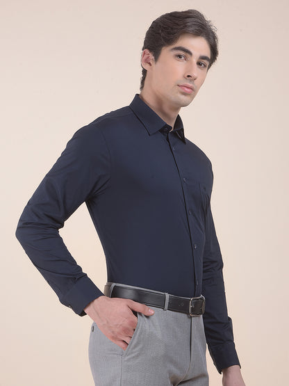 Men's Navy Slim Fit Solid Full Sleeve Formal Shirt