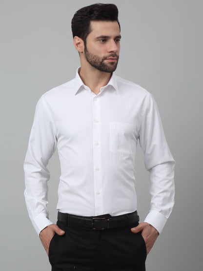 Men's White Formal Self Textured Full Sleeve Shirt