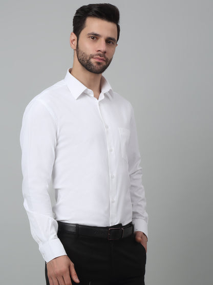 Men's White Formal Self Textured Full Sleeve Shirt