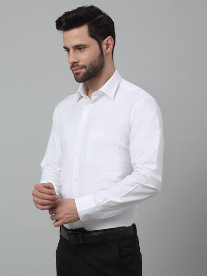 Men's White Formal Self Textured Full Sleeve Shirt