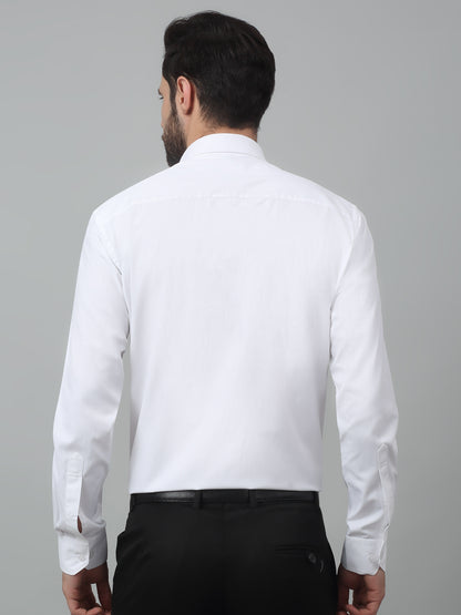 Men's White Formal Self Textured Full Sleeve Shirt