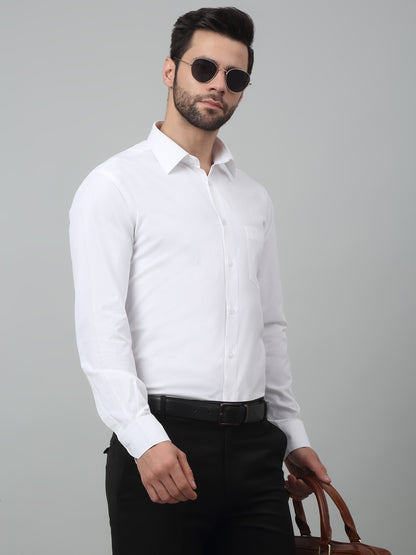 Men's White Formal Self Textured Full Sleeve Shirt