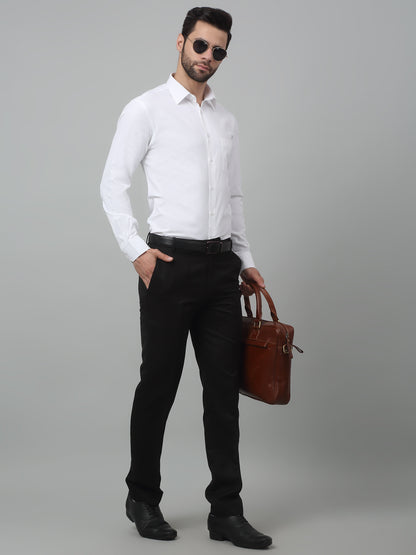 Men's White Formal Self Textured Full Sleeve Shirt