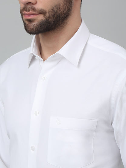 Men's White Formal Self Textured Full Sleeve Shirt