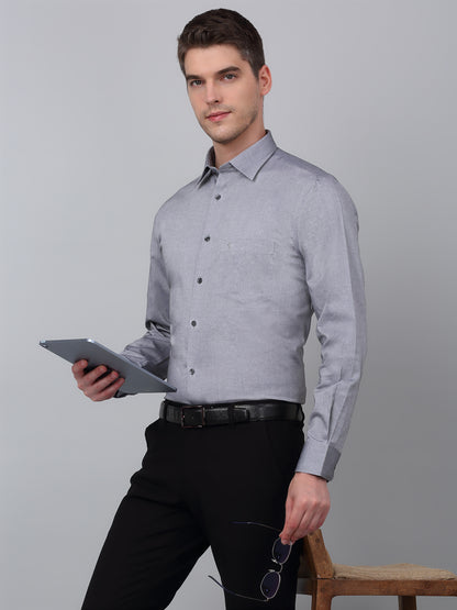 Men's Grey  Formal Plain Full Sleeve Shirt