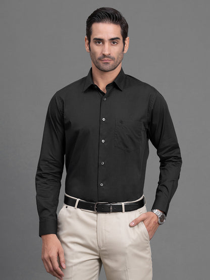 Men's Black Slim Fit Solid Full Sleeve Formal Shirt