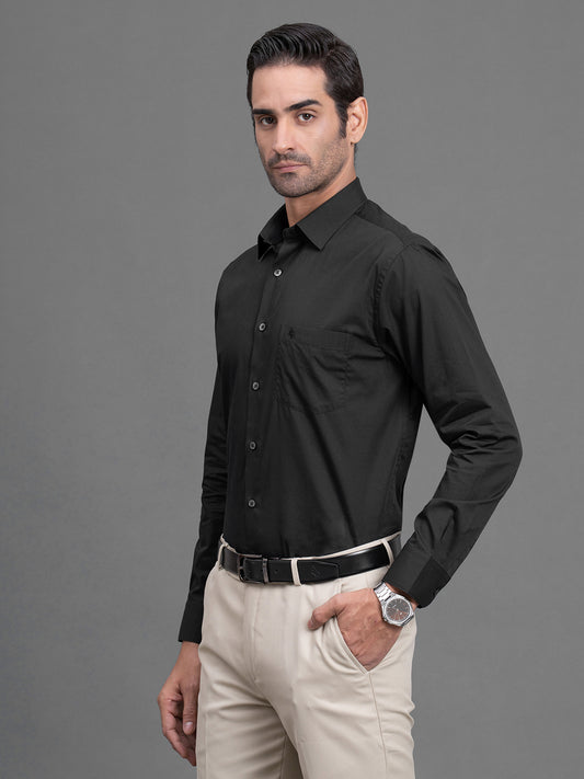 Men's Black Slim Fit Solid Full Sleeve Formal Shirt
