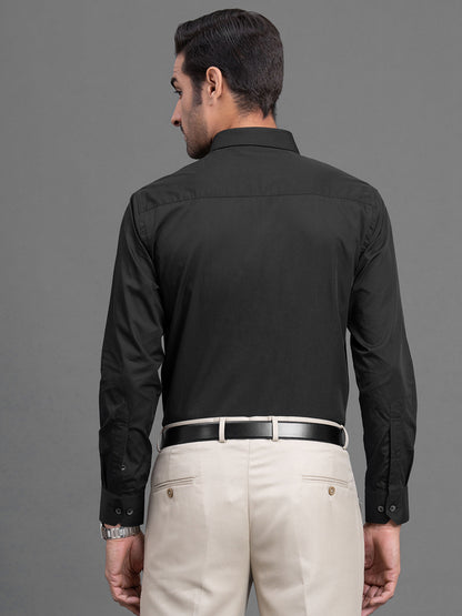 Men's Black Slim Fit Solid Full Sleeve Formal Shirt