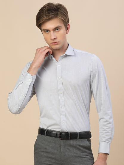 Formal Shirt for Men | Breathable & Soft with Color Fastness Regular Fit Spread Collar Neck Cotton Blend Fabric Striped Pattern