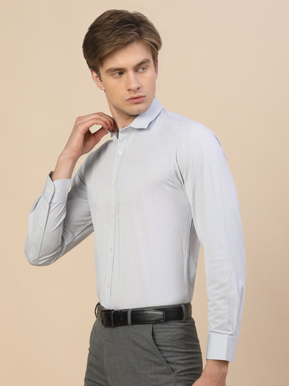 Formal Shirt for Men | Breathable & Soft with Color Fastness Regular Fit Spread Collar Neck Cotton Blend Fabric Striped Pattern