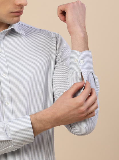Formal Shirt for Men | Breathable & Soft with Color Fastness Regular Fit Spread Collar Neck Cotton Blend Fabric Striped Pattern
