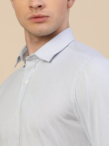 Formal Shirt for Men | Breathable & Soft with Color Fastness Regular Fit Spread Collar Neck Cotton Blend Fabric Striped Pattern