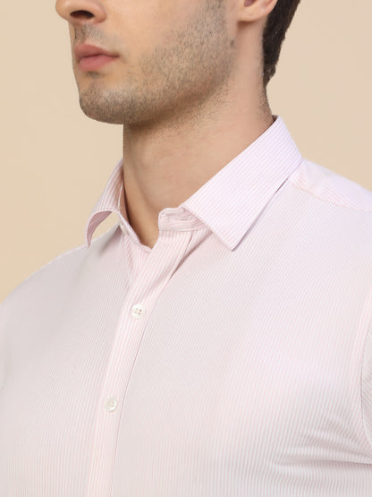 Formal Shirt for Men | Breathable & Soft with Color Fastness Regular Fit Spread Collar Neck Cotton Blend Fabric Striped Pattern