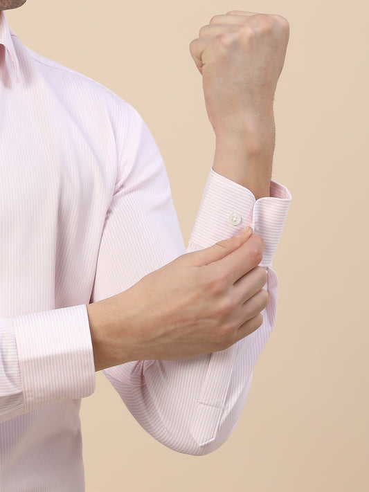 Formal Shirt for Men | Breathable & Soft with Color Fastness Regular Fit Spread Collar Neck Cotton Blend Fabric Striped Pattern