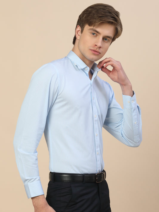 Formal Shirt for Men | Breathable & Soft with Color Fastness Regular Fit Spread Collar Neck Cotton Blend Fabric Striped Pattern