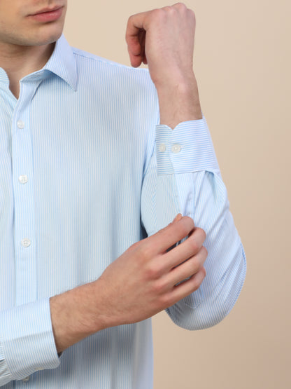 Formal Shirt for Men | Breathable & Soft with Color Fastness Regular Fit Spread Collar Neck Cotton Blend Fabric Striped Pattern