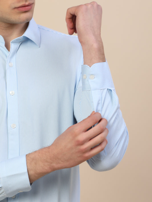 Formal Shirt for Men | Breathable & Soft with Color Fastness Regular Fit Spread Collar Neck Cotton Blend Fabric Striped Pattern