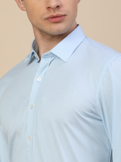 Formal Shirt for Men | Breathable & Soft with Color Fastness Regular Fit Spread Collar Neck Cotton Blend Fabric Striped Pattern