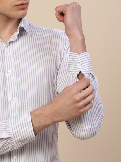 Formal Shirt for Men | Breathable & Soft with Color Fastness Regular Fit Spread Collar Neck Cotton Blend Fabric Striped Pattern