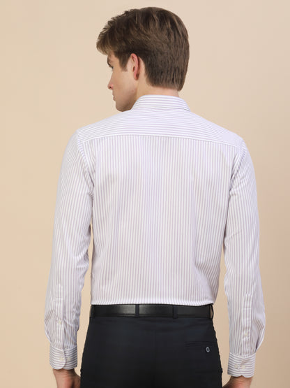 Formal Shirt for Men | Breathable & Soft with Color Fastness Regular Fit Spread Collar Neck Cotton Blend Fabric Striped Pattern