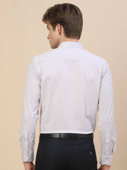 Formal Shirt for Men | Breathable & Soft with Color Fastness Regular Fit Spread Collar Neck Cotton Blend Fabric Striped Pattern